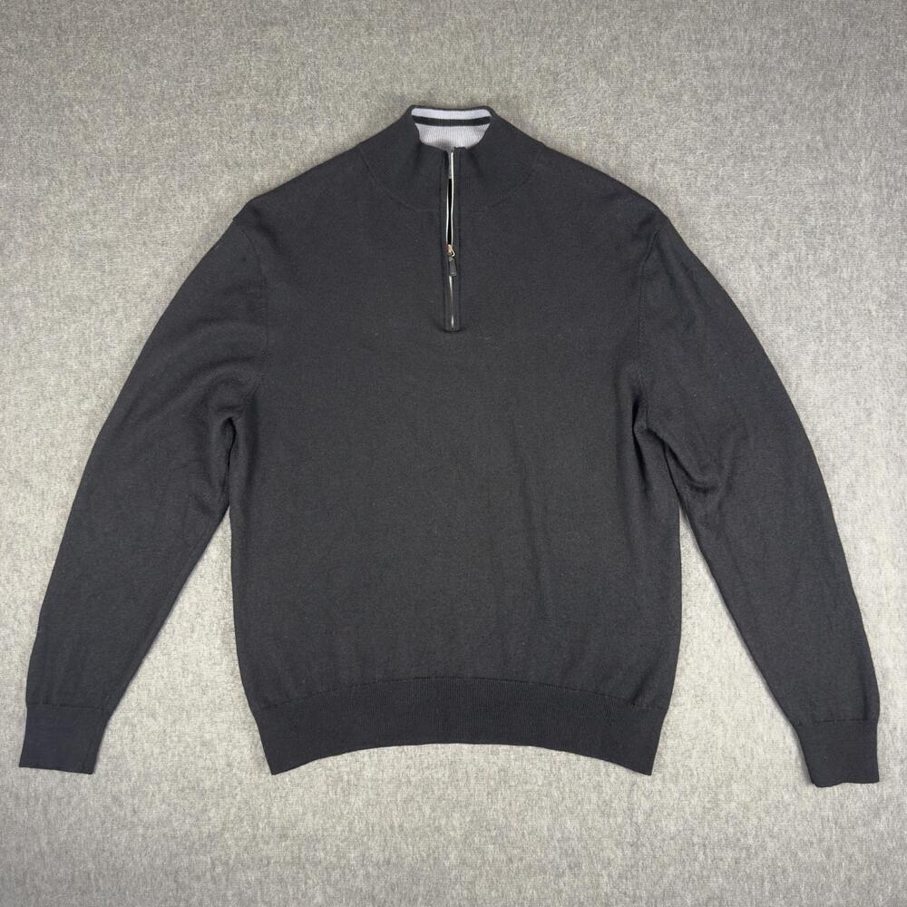 Collars & Co Sweater Mens 2XL Gray 1/4 Zip Mock Neck Merino Wool Knit Pullover